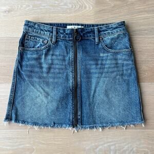 We The Free People Front Zip Frayed Hem Denim Mini Skirt sz 27